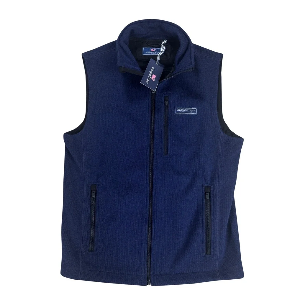 Vineyard Vines Mens Mountain Sweater Fleece Vest Nautical Navy‎ Full Zip Blue XS